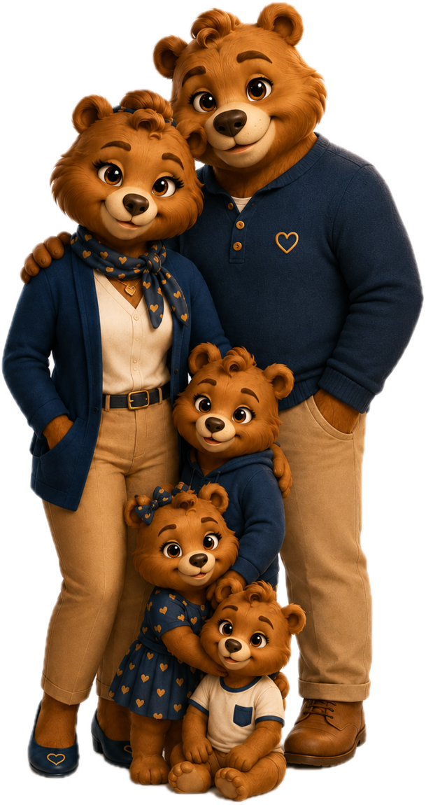 The Bookah bear family — Mama, Papa and three cubs