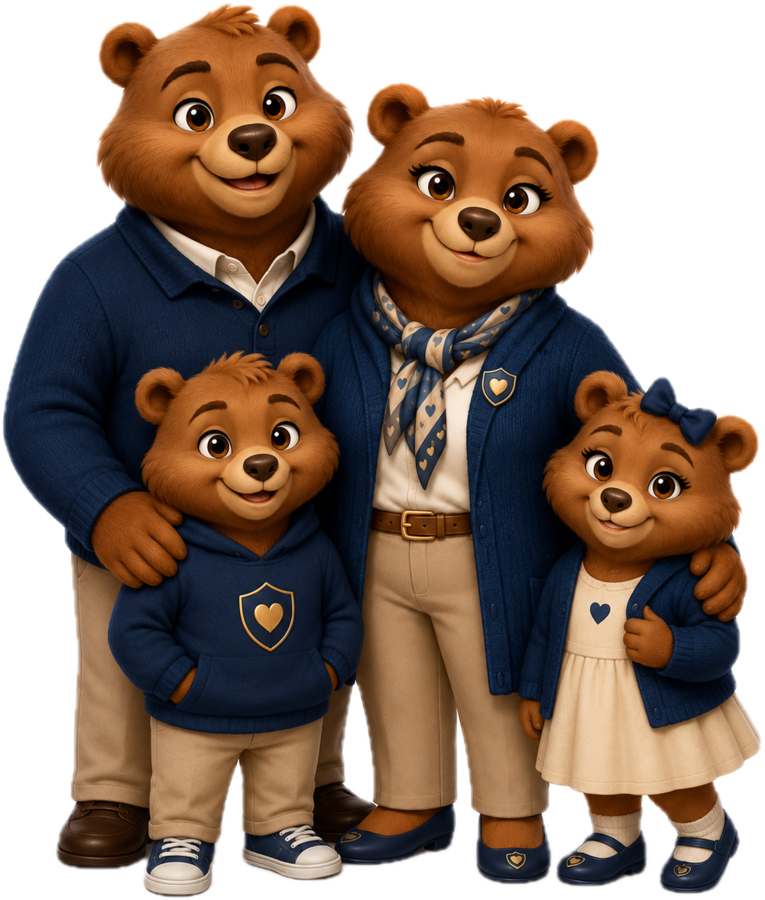 The Bookah bear family — two parents and two cubs